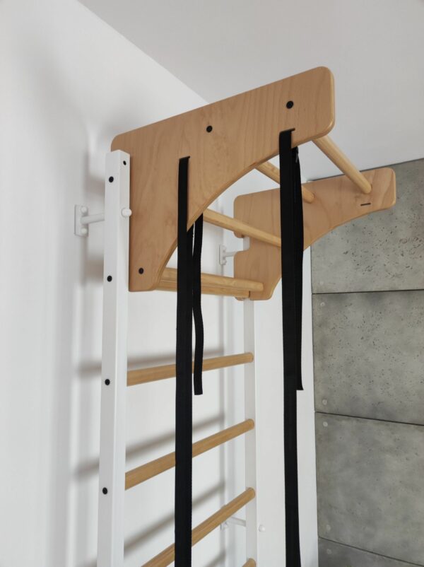 Zestaw gimnastyczny drewniany / rehabilitacyjny  (drabinka gimnastyczna + drążek + huśtawki) 250 x 90 cm